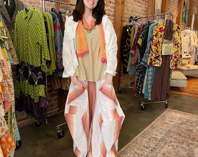 Terra cotta stripe seersucker soft  cotton lagenlook pant