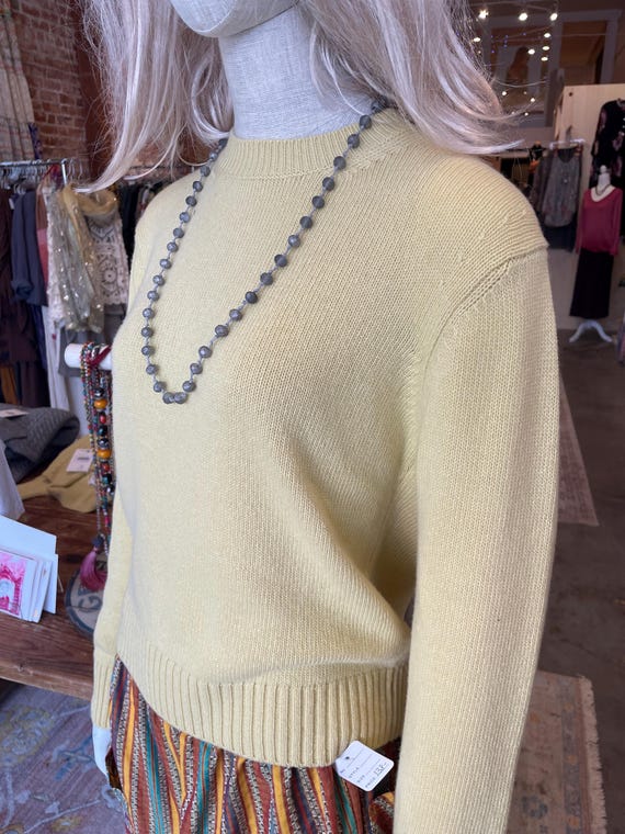 Butter yellow crew neck classic sweater in super soft wool viscouse blend