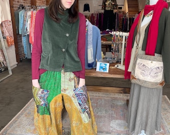 Silk kantha reversible funky pant in size medium