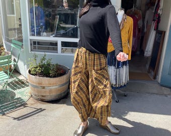 Plaid lime and terra cotta  soft  cotton lagenlook pant