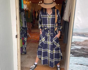 flannel plaid button down shirtdress/duster