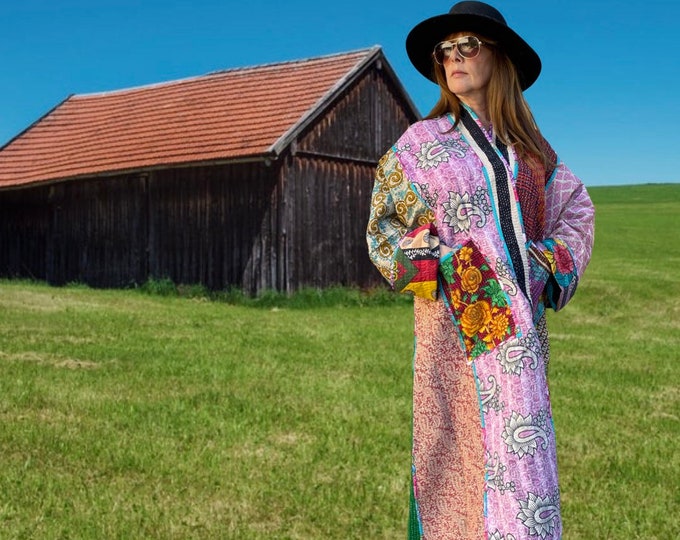 Tropical Brazil plus size reversible opera kantha coat