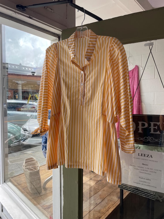 Alice shirt in cotton voile yellow stripe blockprint