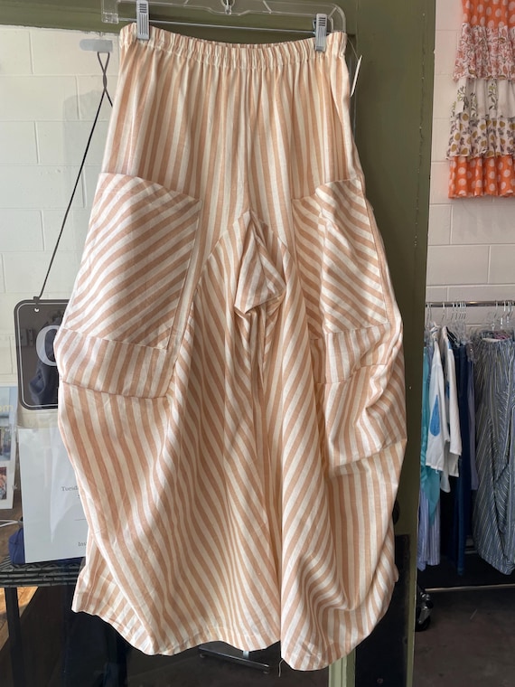 Camel and white pinstripe  super lightweight soft  cotton lagenlook pant