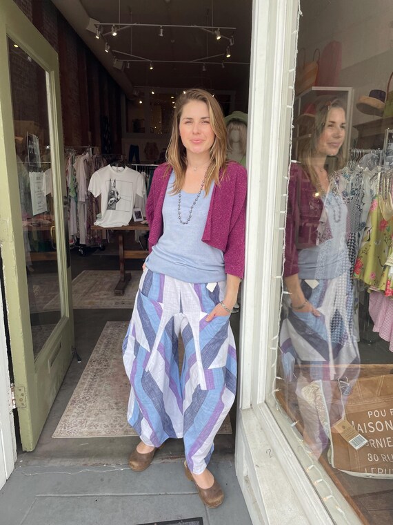 Big stripe in blueberry colors super lightweight soft  cotton lagenlook pant
