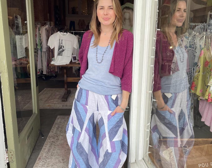 Big stripe in blueberry colors super lightweight soft  cotton lagenlook pant