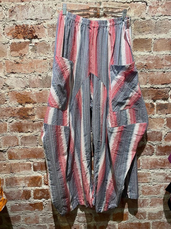 Grey and rose stripe  cotton lagenlook pant