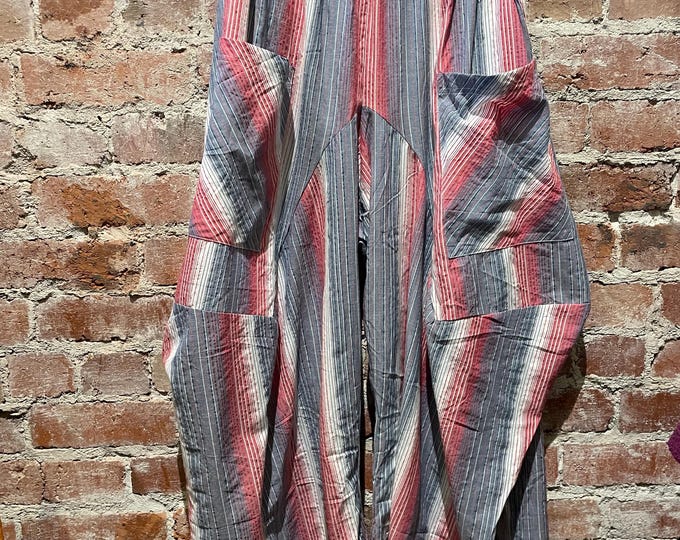 Grey and rose stripe  cotton lagenlook pant