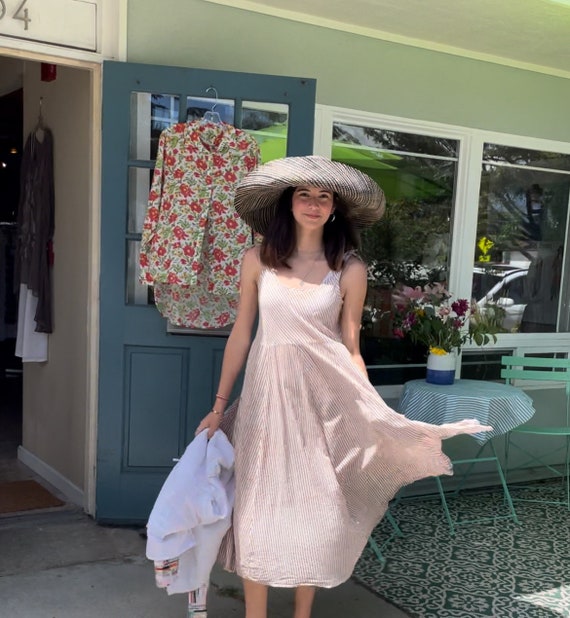 Super lightweight taupe stripe blockprint cotton sundress