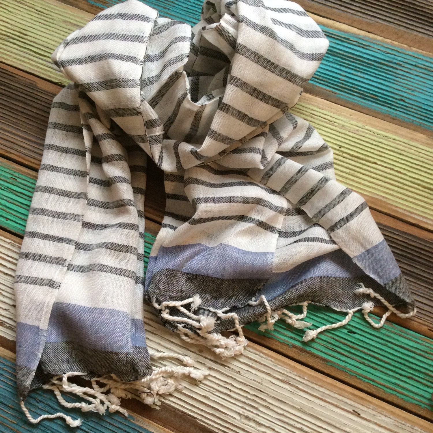 Linen cotton striped scarf