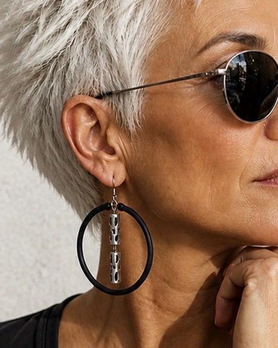 black and silver  hoop earrings