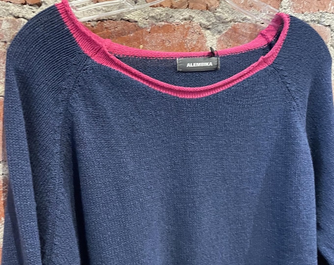 One size navy with orange and pink trim sweater