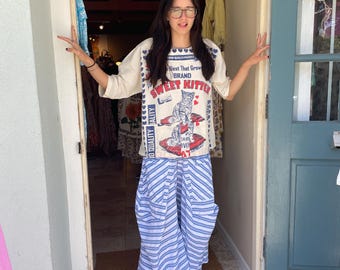 Blue and white  stripe   cotton lagenlook pant