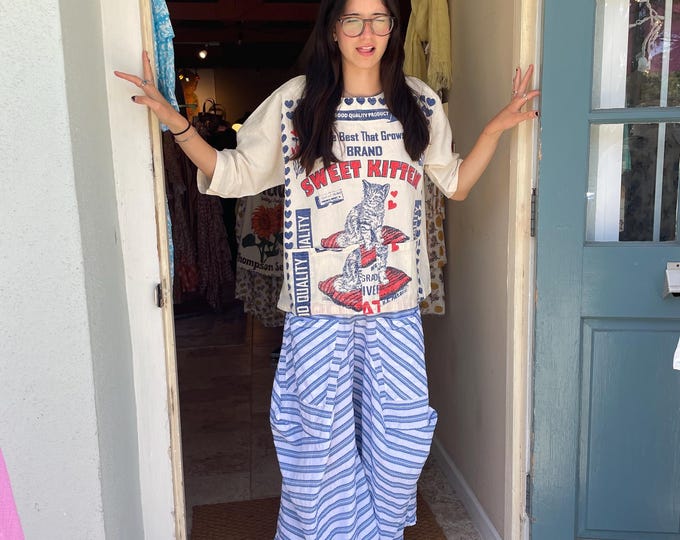 Blue and white  stripe   cotton lagenlook pant