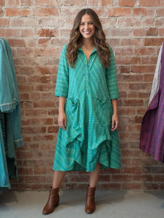 Button down prairie dress in cotton