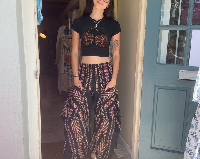 Textured cotton striped funky pants