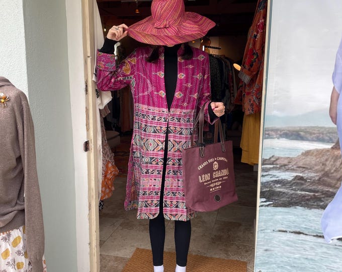 Drunken vines reversible longer silk kantha one button duster