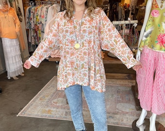 Alice shirt in cotton voile blockprint