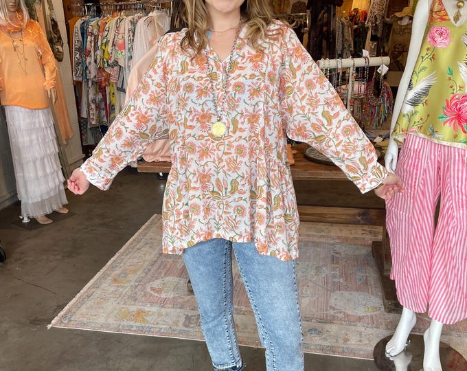 Alice shirt in cotton voile blockprint