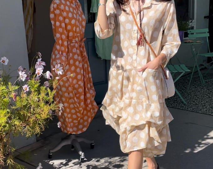 Seashell print  cotton shirtwaist prairie dress