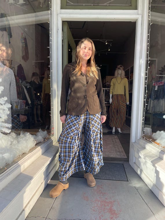 Blue and gold plaid flannel funky pant