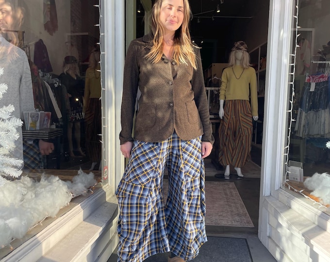 Blue and gold plaid flannel funky pant