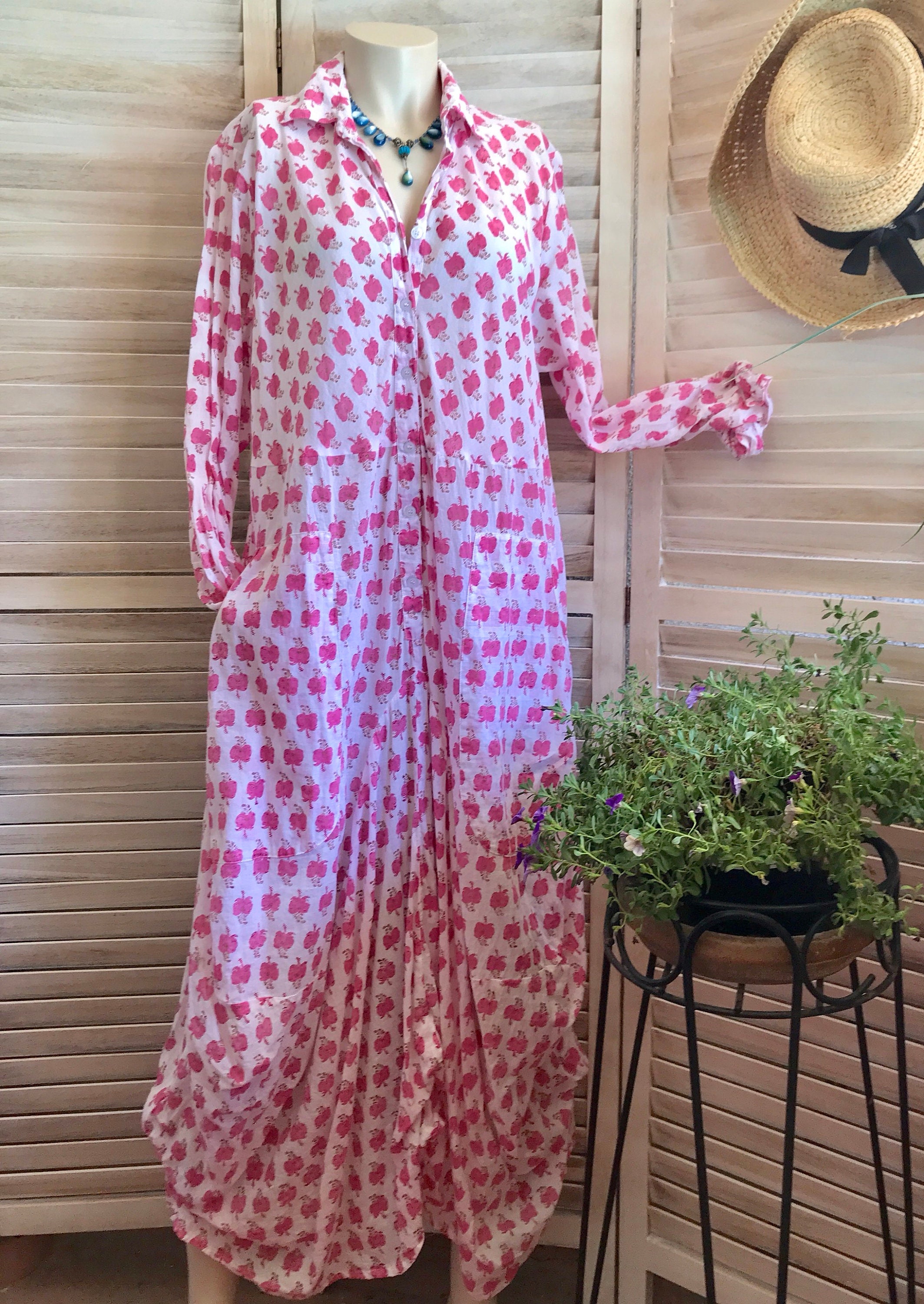 Pink floral funky dress with sleeves in size medium