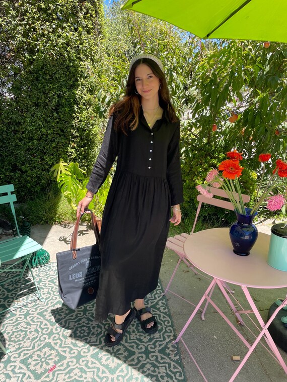 Black linen dress with pockets