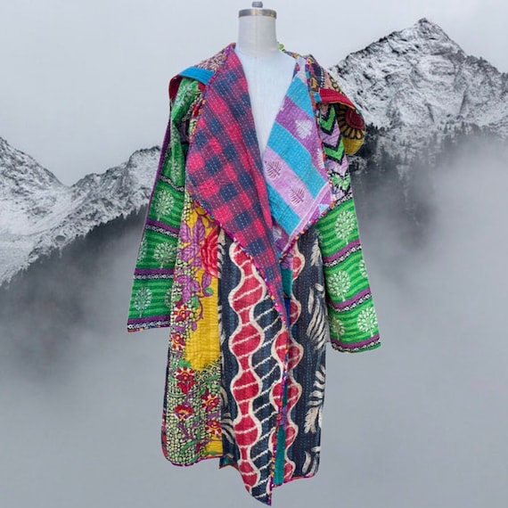 Street style reversible cotton kantha hoodie