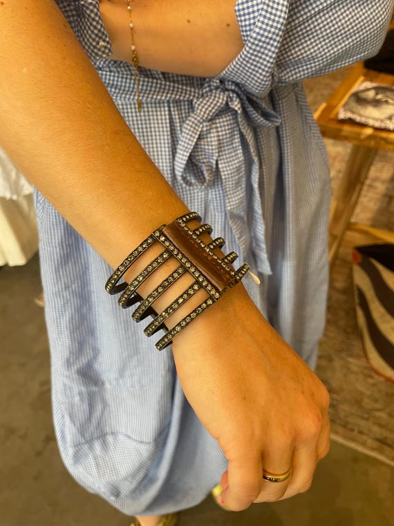 Leather and diamond chip bracelet big and bold