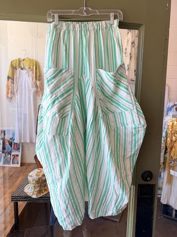 Mint green stripe  cotton lagenlook pant