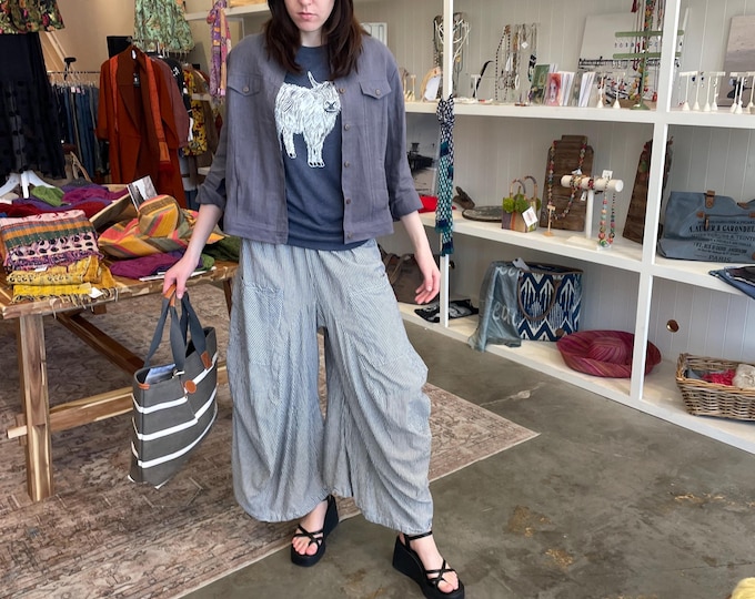 Grey pinstripe  soft  cotton lagenlook pant