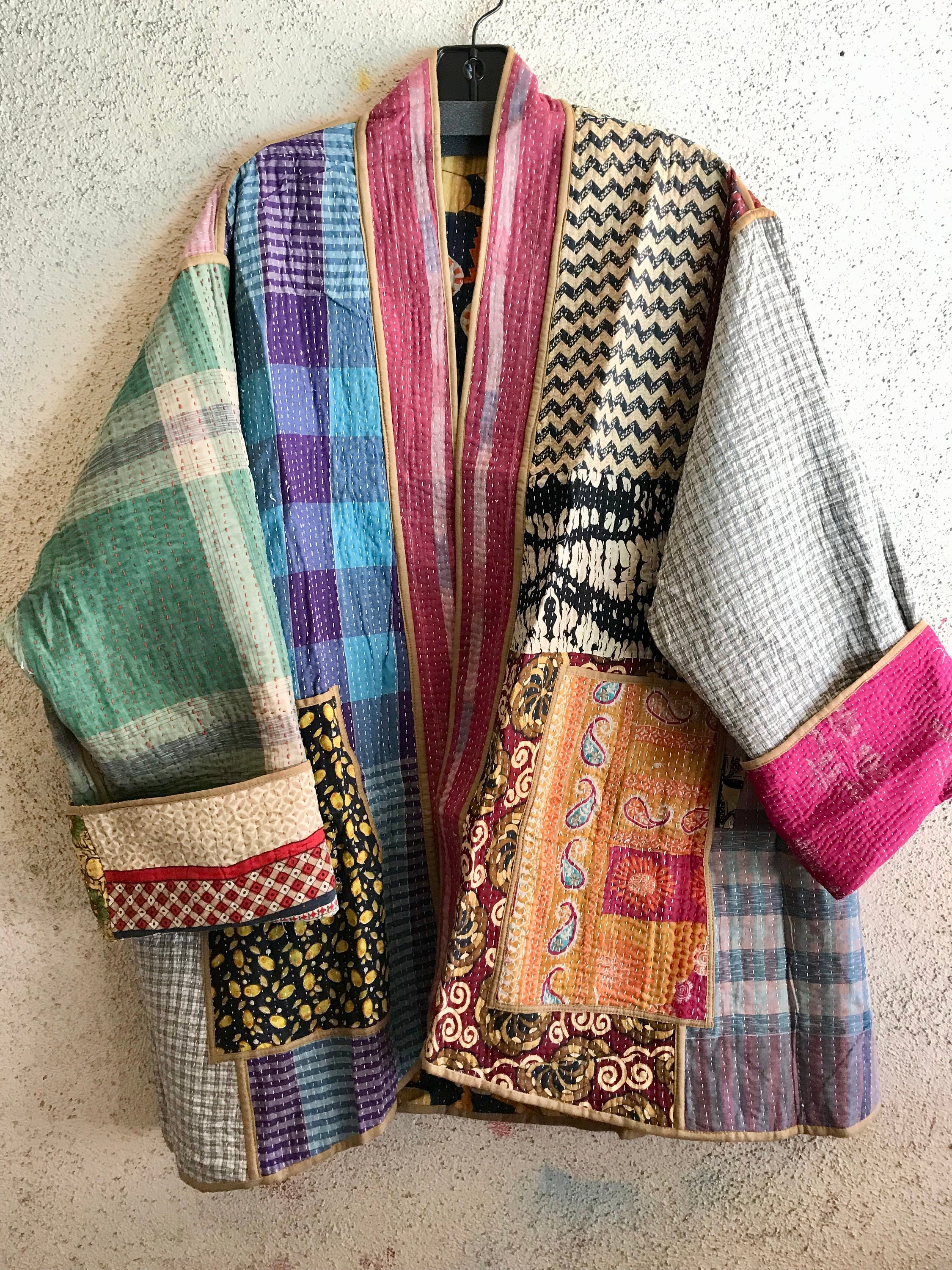 Plus size reversible vintage quilt kimono/jacket in a specular ...