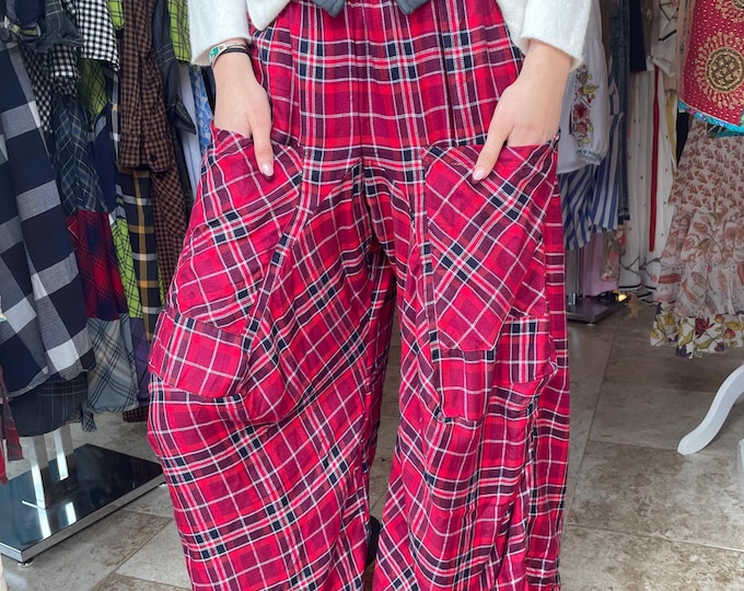 black and red with lurex  plaid  funky pant