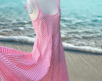 Super lightweight pink stripe blockprint cotton sundress