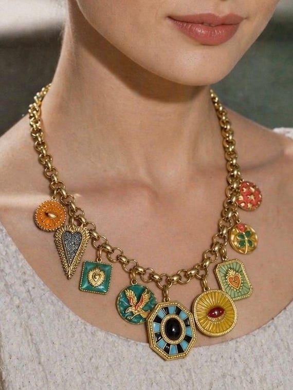 Gold plated charm statement necklace
