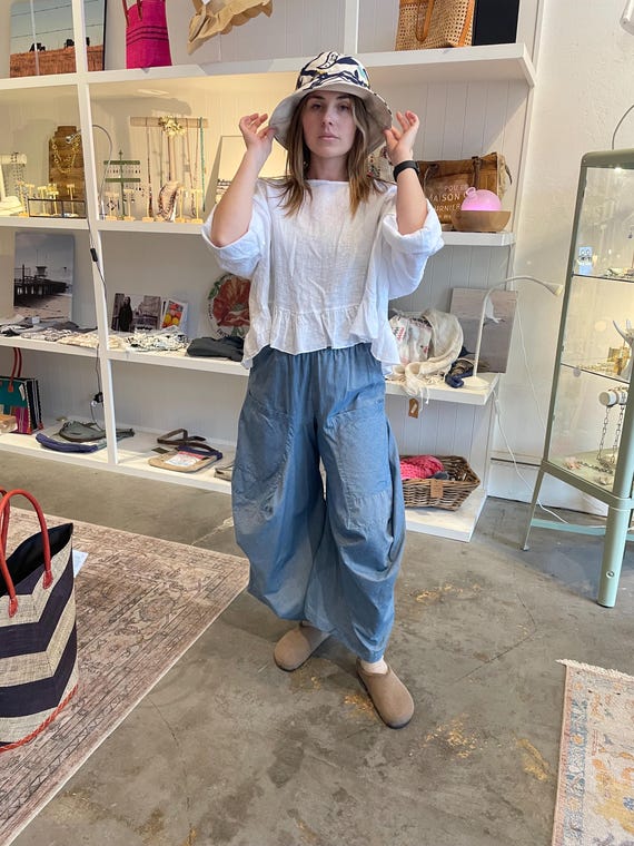 Blue chambray super lightweight soft  cotton lagenlook pant