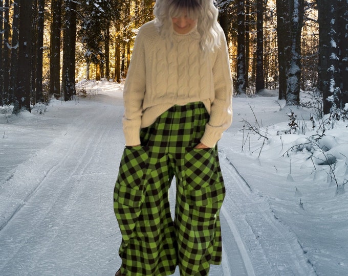 Funky flannel plaid  in green and black  lagenlook pant