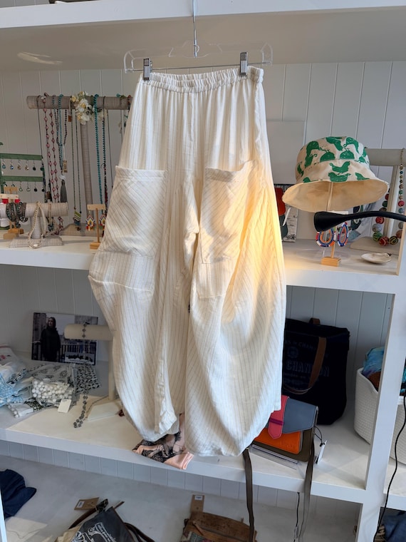 Lurex gold stripe super lightweight soft  cotton lagenlook pant