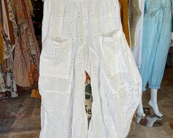 White eyelet  cotton lagenlook pant