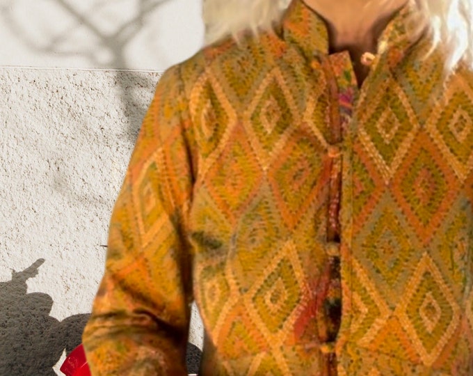 Silk kantha mandarin collar shirt