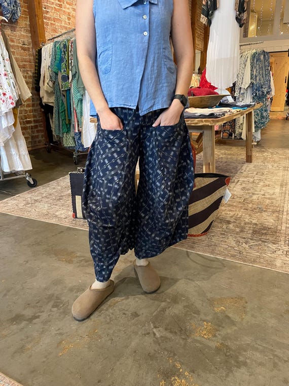 Navy ikat print cotton funky pant