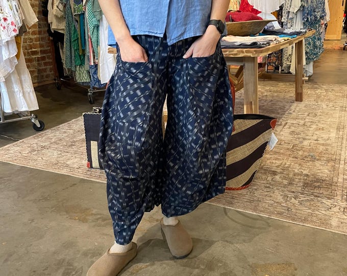 Navy ikat print cotton funky pant