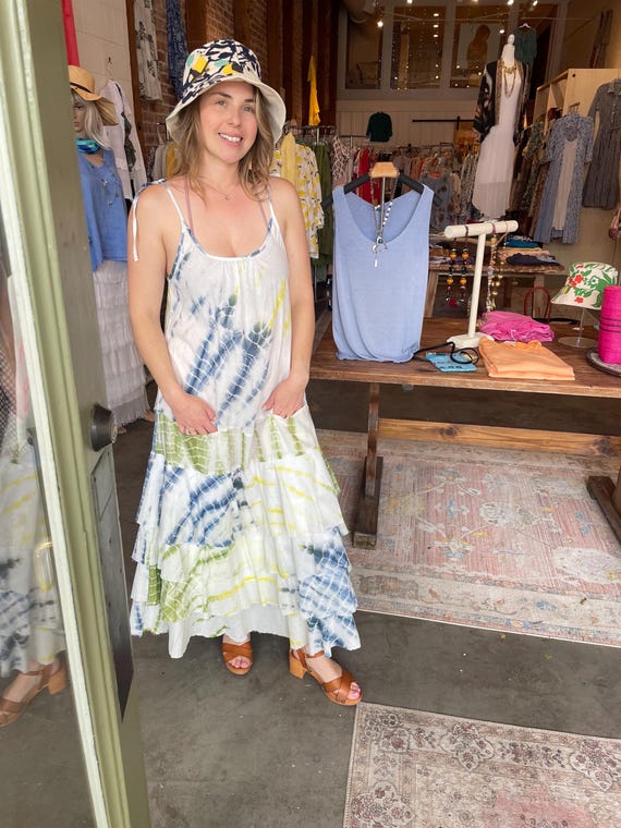 Tie dye cotton sundress with layered skirt in one size