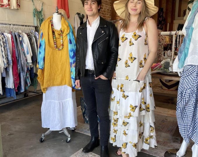 Butterfly print cotton sundress with layered skirt in one size