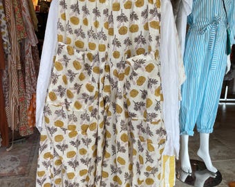 Floral block print cotton voile lagenlook pant