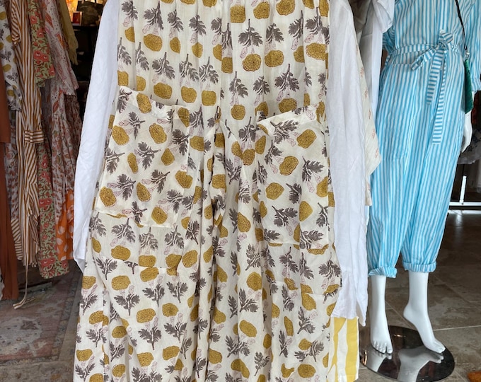 Floral block print cotton voile lagenlook pant