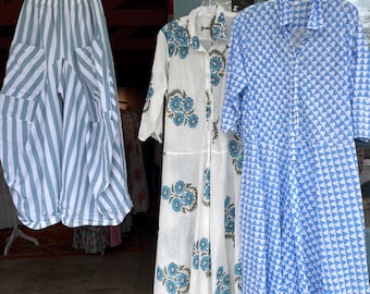 Big pale bluish green stripe  soft  cotton lagenlook pant