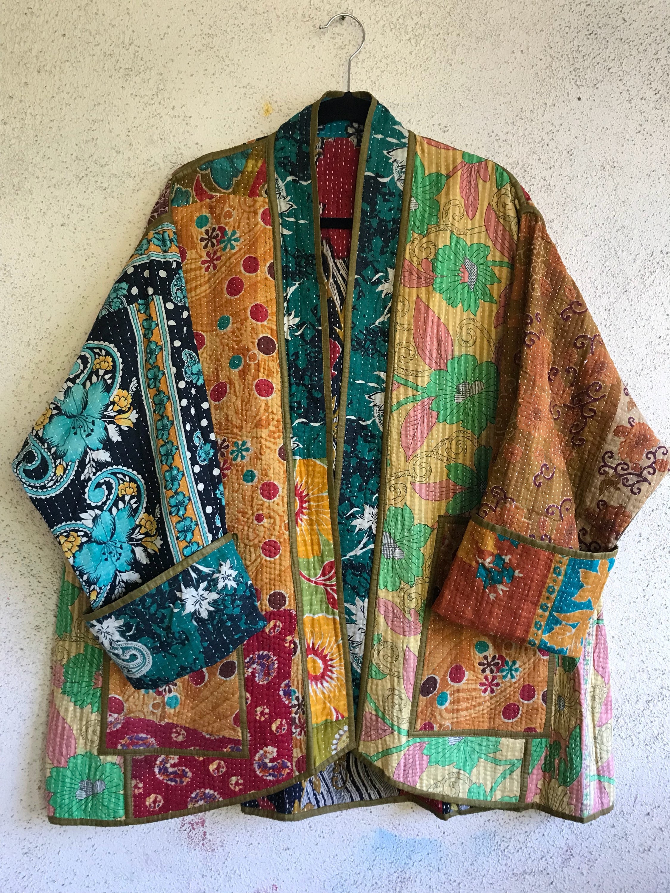 One of a kind reversible plus size kantha quilt jacket