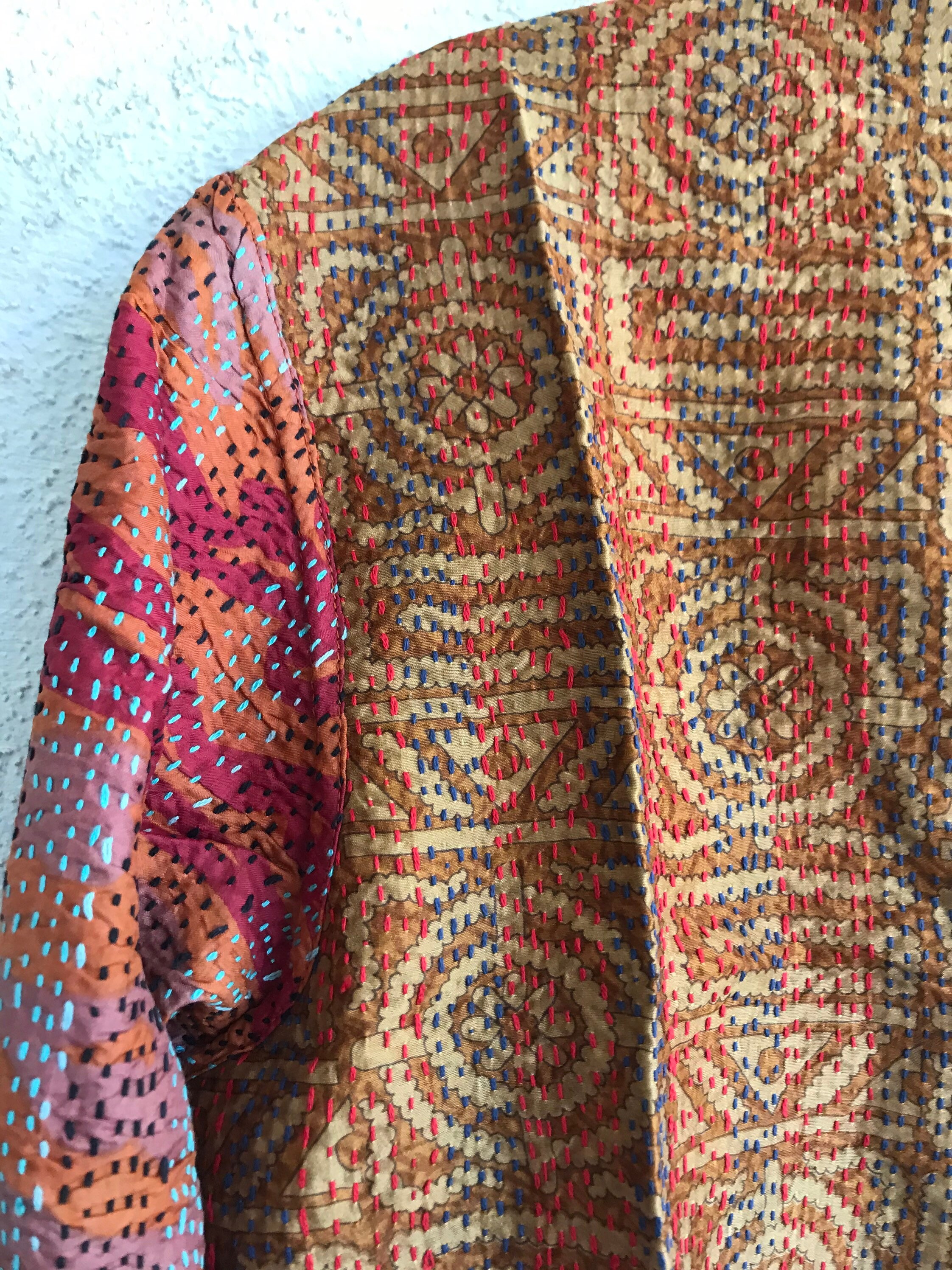 San Francisco weekend one button reversible silk kantha jacket